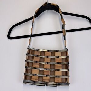 BOTTEGA VENETA Authentic Very Rare Teak Wood and Mother of Pearl Cocktail Bag